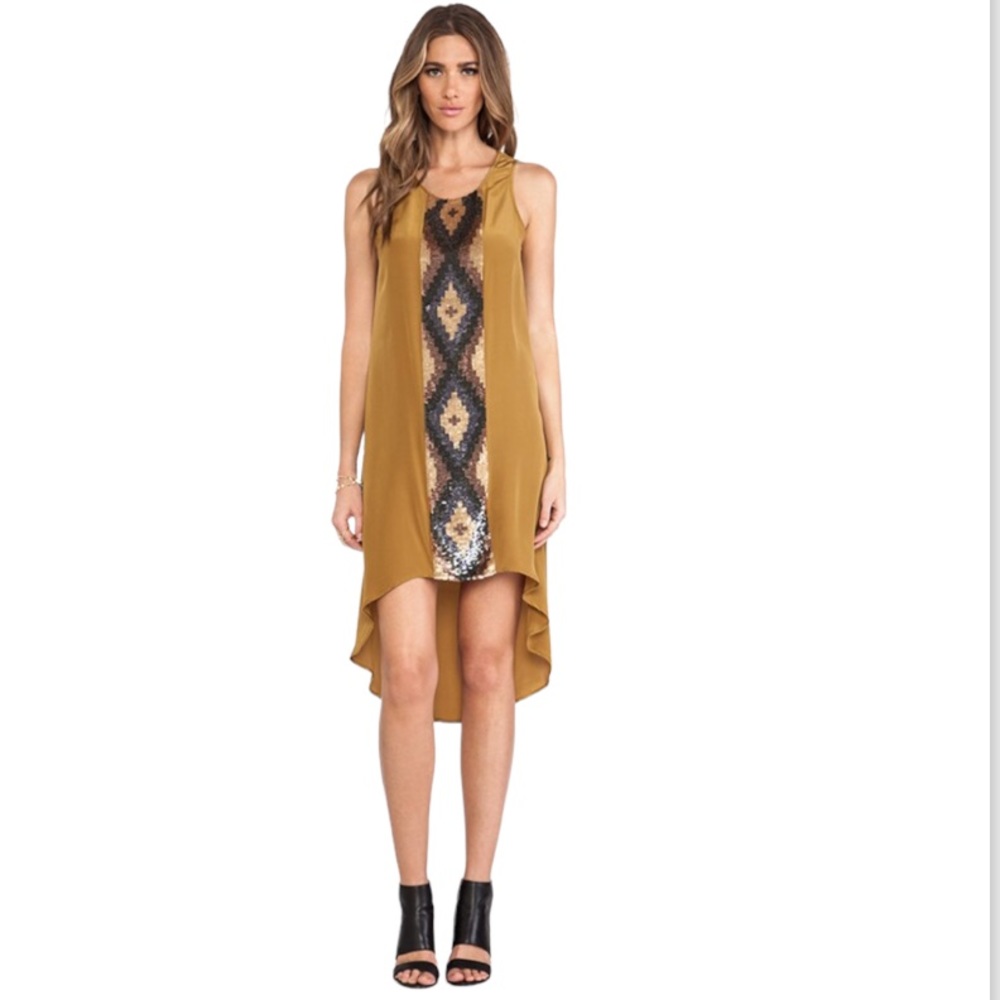 Haute Hippie High Embellished Panel Tank Dress in Moss S